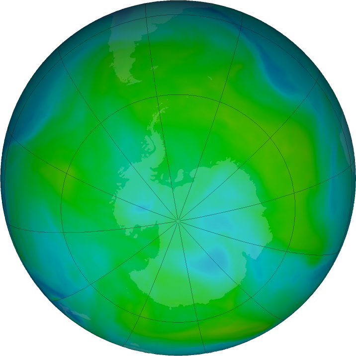 Antarctic ozone map for 04 January 2018